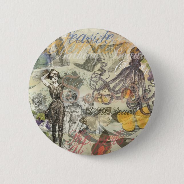 Octopus Beach Vacation Victorian Gothic Fun 6 Cm Round Badge (Front)