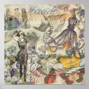 Octopus Beach Vacation Victorian Gothic Fun Poster