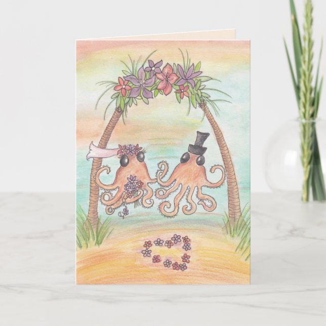 Octopus Beach Wedding Card (Front)