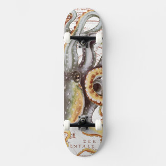 Octopus Beige Vintage Map Nautical Marine Aquatic Skateboard