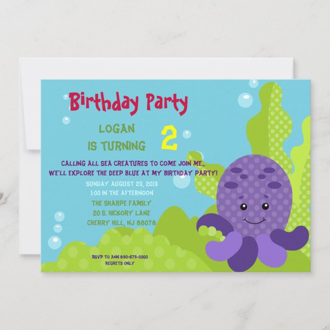 Octopus Birthday Invitation (Front)