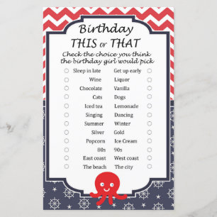 Octopus Birthday this or that game