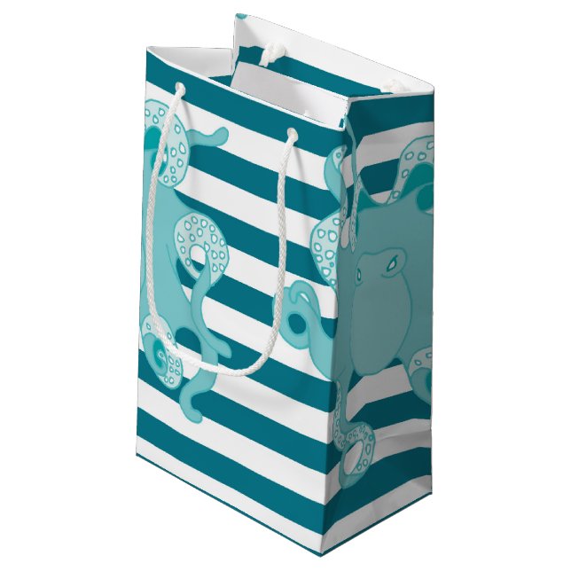 Octopus Blue Bold Stripes Gift Bag (Back Angled)