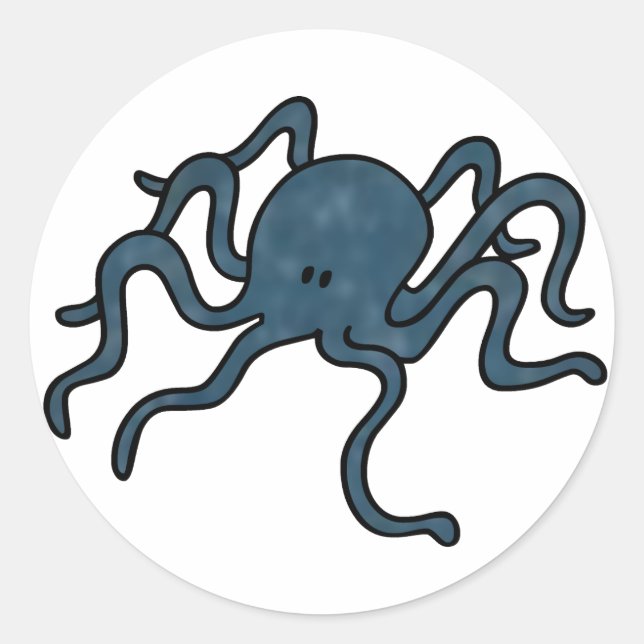 Octopus Blue Classic Round Sticker (Front)