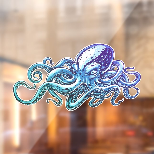 Octopus Blue Ocean Nautical Art Window Cling (Sheet 2)