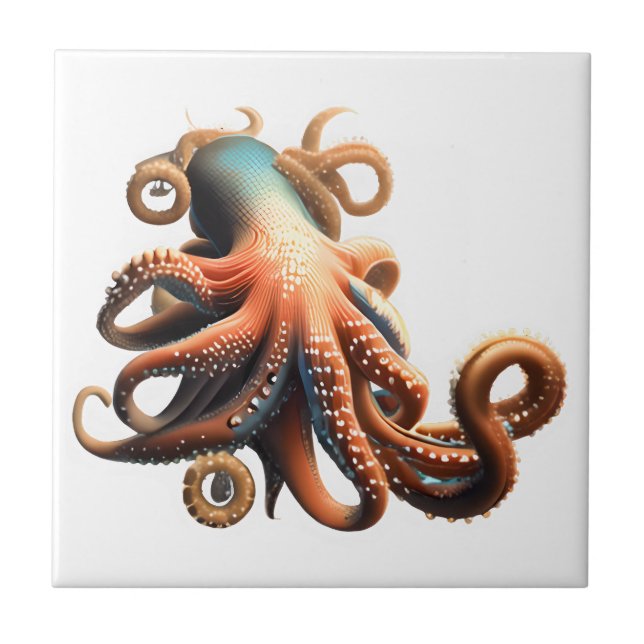 Octopus blue orange 3D nautical beach theme Tile (Front)