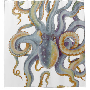 Octopus Blue Pastel Colour Watercolor Art Shower Curtain