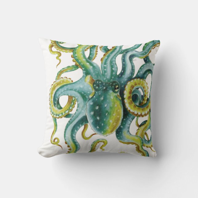 Octopus Blue  Watercolor Art Cushion (Front)
