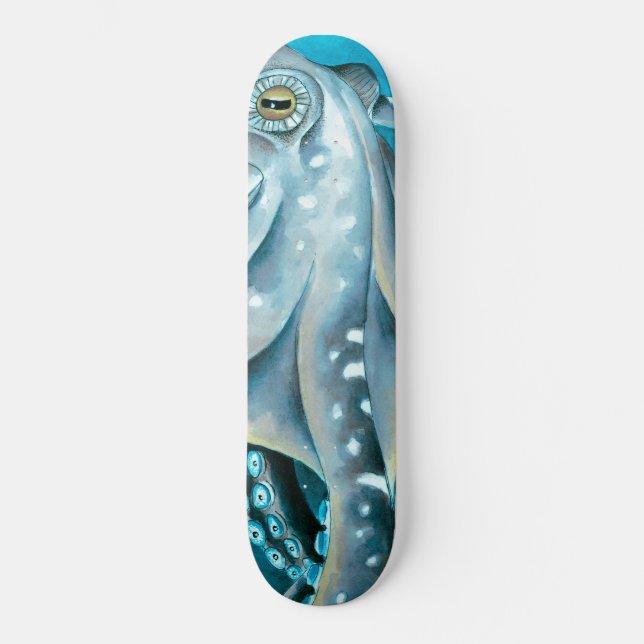 Octopus Blue Watercolor Detail Skateboard (Front)