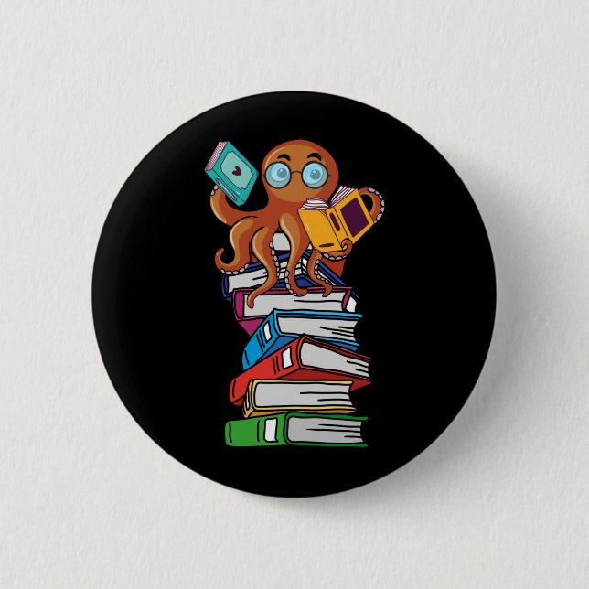 Octopus Book Reading Kraken Library Humour Reader 6 Cm Round Badge (Front)