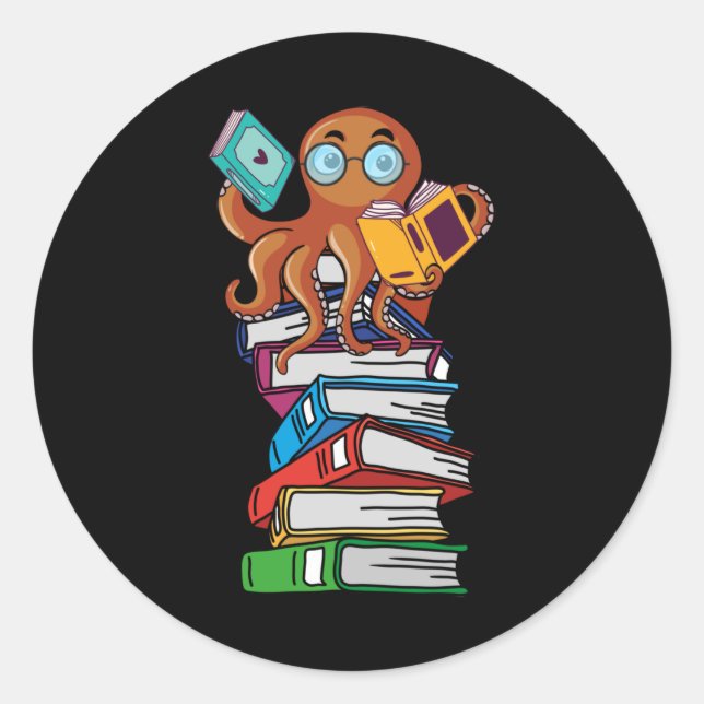 Octopus Book Reading Kraken Library Humour Reader Classic Round Sticker (Front)