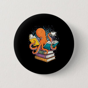 Octopus book reading reader ocean funny 6 cm round badge
