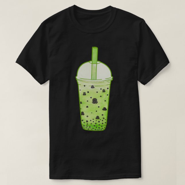 Octopus Bubble Tea Green T-Shirt (Design Front)