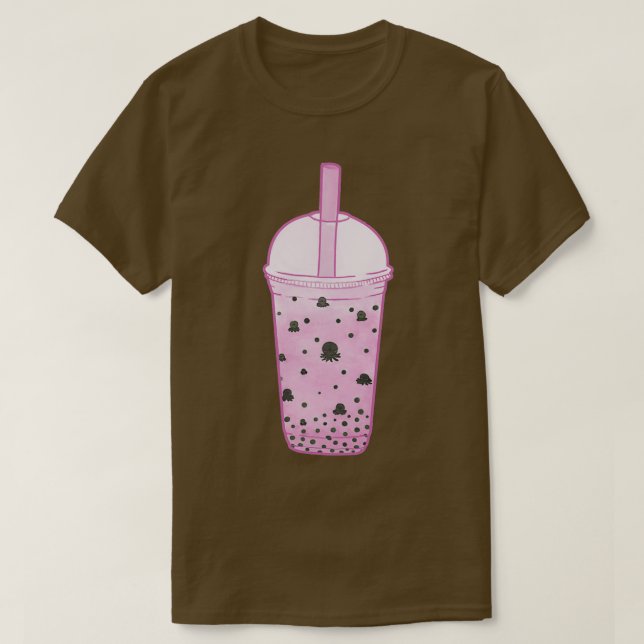 Octopus Bubble Tea Pink T-Shirt (Design Front)