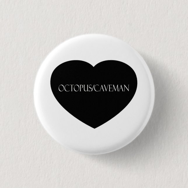 Octopus/Caveman Black Heart Button (Front)