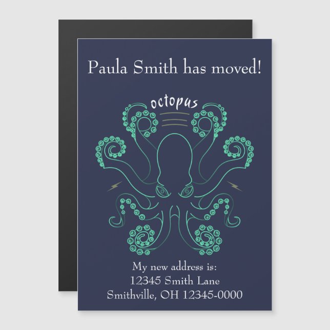 Octopus Cephalopod Tentacles Moving Magnetic Invitation (Front/Back)