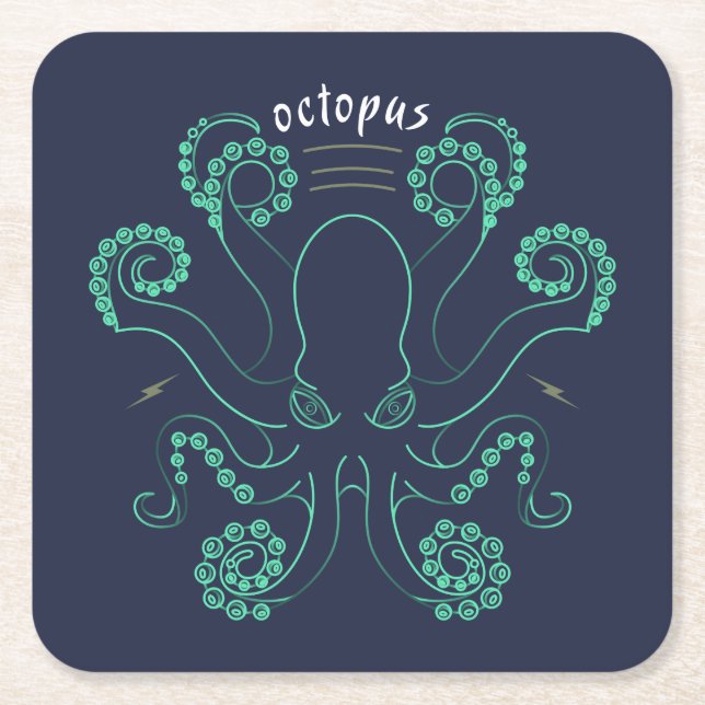Octopus Cephalopod Tentacles Square Paper Coaster (Front)