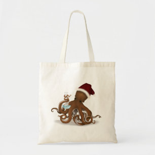 Octopus Chemist with Santa Hat Christmas Shopping Tote Bag