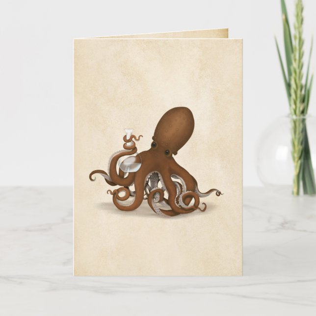 Octopus & Chemistry Flask Personalizable Parchment Thank You Card (Front)