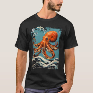 Octopus Cherry Blossom Tree Japanese Woodblock Art T-Shirt