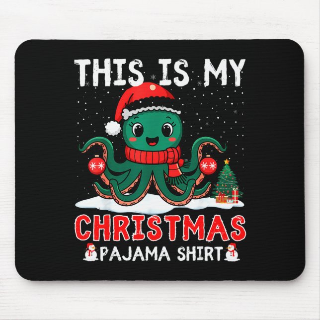 Octopus Christmas Pajama Xmas Santa Hat Octopus Lo Mouse Mat (Front)