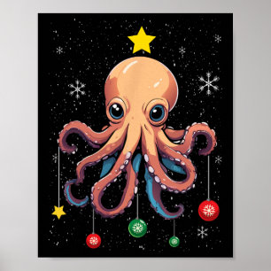 Octopus Christmas Tree Christmas Pajama Cute Anima Poster