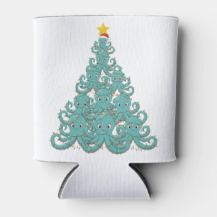 Octopus Christmas Tree Santa Hat Christmas Lights Can Cooler