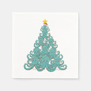 Octopus Christmas Tree Santa Hat Christmas Lights Napkin