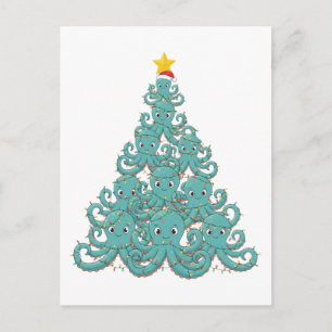 Octopus Christmas Tree Santa Hat Christmas Lights Postcard