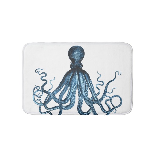 Octopus coastal ocean beach blue white bath mats (Front)