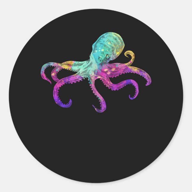 Octopus Colourful Kraken Sea Animal Art Classic Round Sticker (Front)
