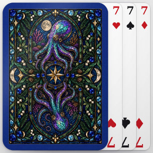 Octopus, Coral Reef Stained Glass Playing Cards