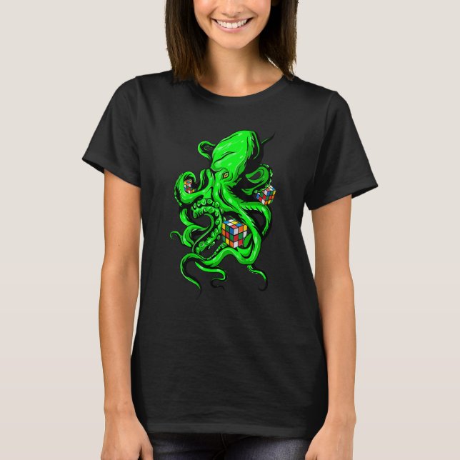 Octopus Cube Speed Cubing Math Puzzle Cuber Womens T-Shirt (Front)