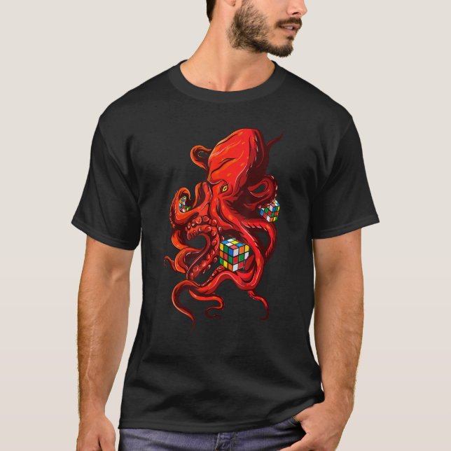 Octopus Cube Speed Cubing Math PuzzleMen Womens T-Shirt (Front)