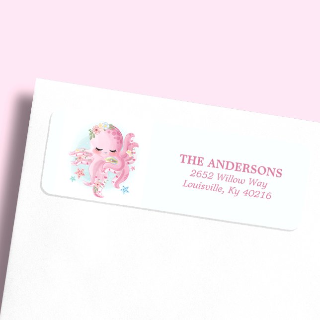 Octopus Cute Pink Watercolor  Baby Shower Address (Creator Uploaded)