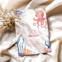Octopus Cute Pink Watercolor Girl Baby Shower