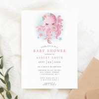 Octopus Cute Pink Watercolor Girl Baby Shower