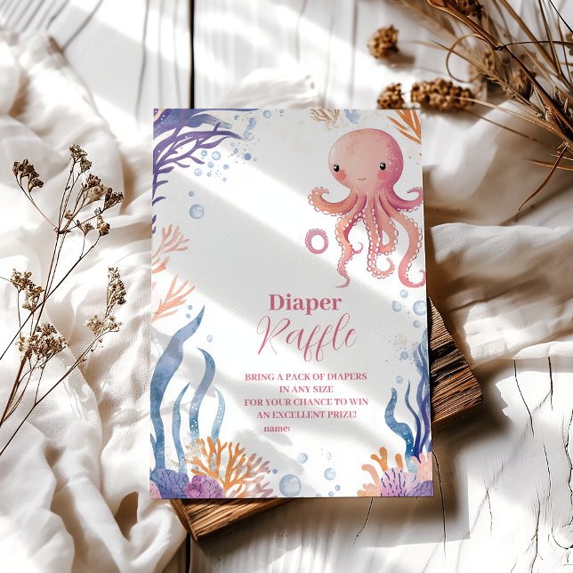 Octopus Cute Pink Watercolor Girl Diapper Raffle Enclosure Card (Creator Uploaded)