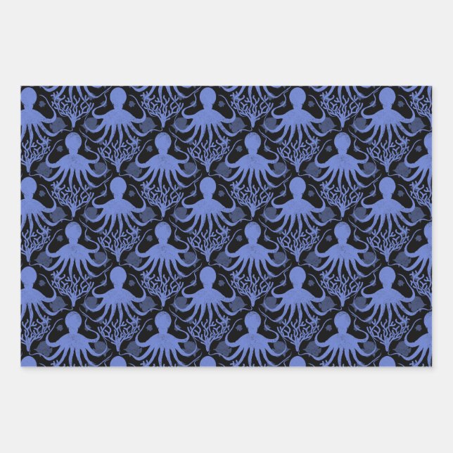 Octopus (dark and light backgrounds) wrapping paper sheet (Front)