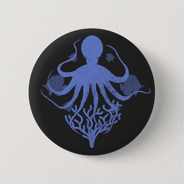 Octopus (dark background) 6 cm round badge (Front)