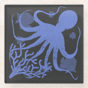 Octopus (dark background) glass coaster