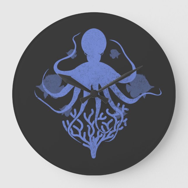 Octopus (dark background) large clock (Front)