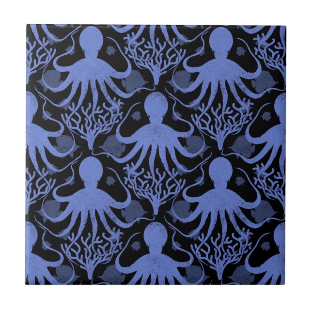 Octopus (dark background) Repeat Pattern Tile (Front)