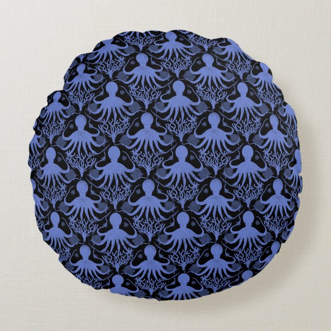 Octopus (dark background) round cushion (Front)