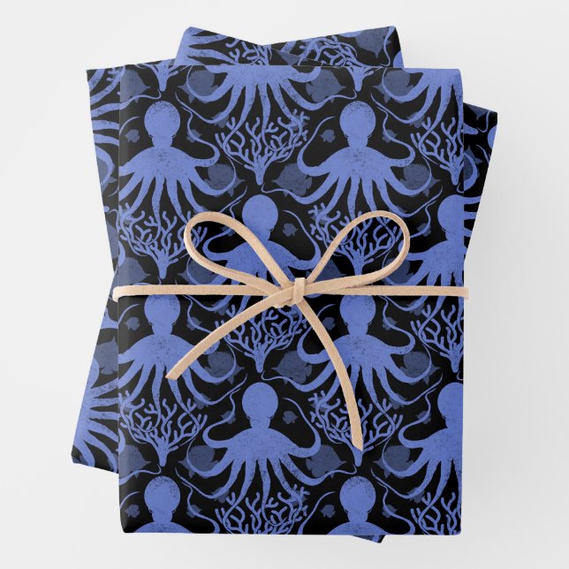 Octopus (dark background) wrapping paper sheet (In situ)