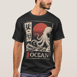 Octopus Deep Ocean Japanese Red Sun Marine Art T-Shirt