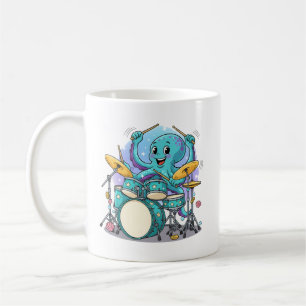 Octopus Drumming Funny Cartoon Octopus Drummer Coffee Mug