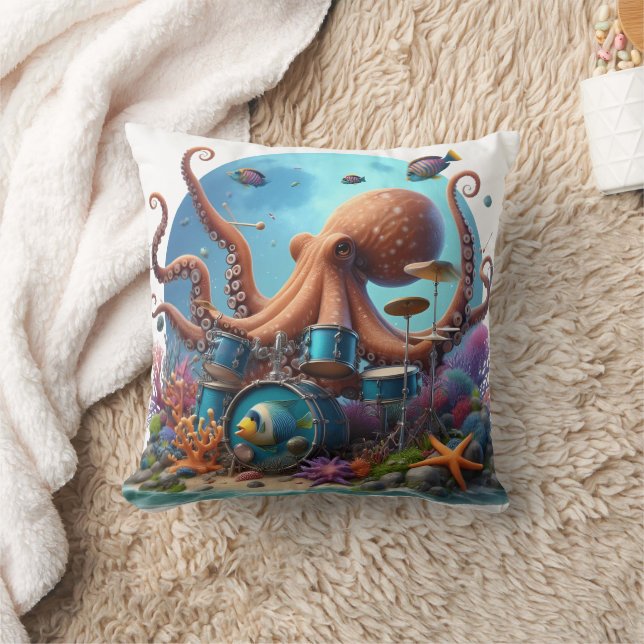 Octopus Drumming With Colourful Fish Cushion (Blanket)