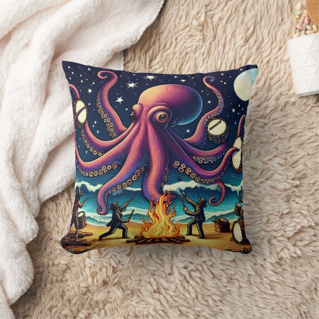 Octopus Drums at Beach Campfire Cushion (Blanket)