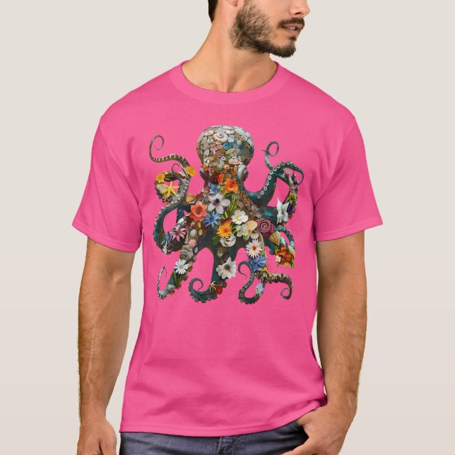 Octopus Floral Flowers Scuba Diving Garden And Oce T-Shirt (Front)